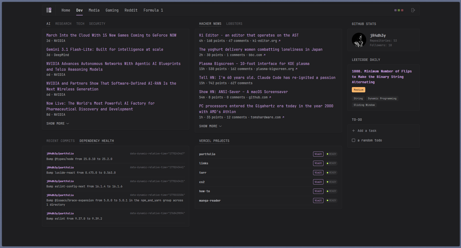 Development page widgets in the Glance dashboard